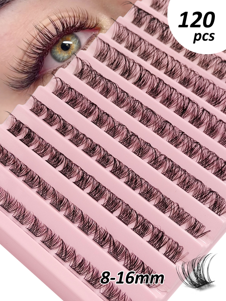 120pcs Cluster Lashes Faux Mink Eyelashes Comfortable D Curl 8-16mm Mixed Natural Long Eyelash Segmented Extension Personal Eyelash Makeup Tool