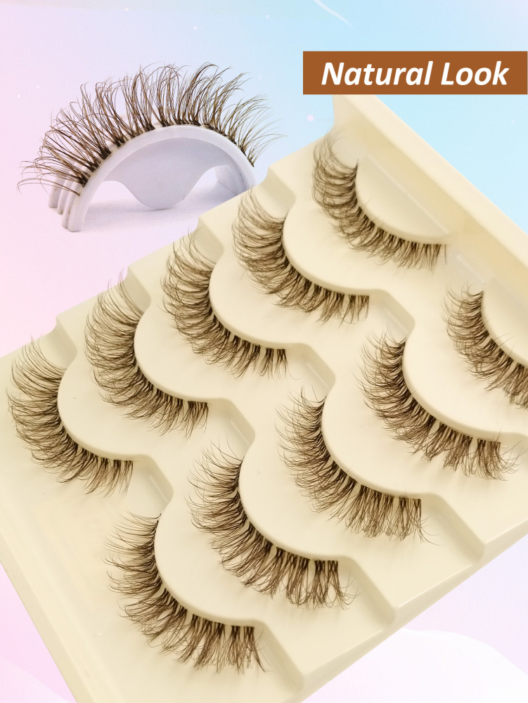 5 Pairs Natural Look Brown False Eyelashes Manga Lashes Wispy Dramatic Manga Lashes Natural Lashes Extension Makeup