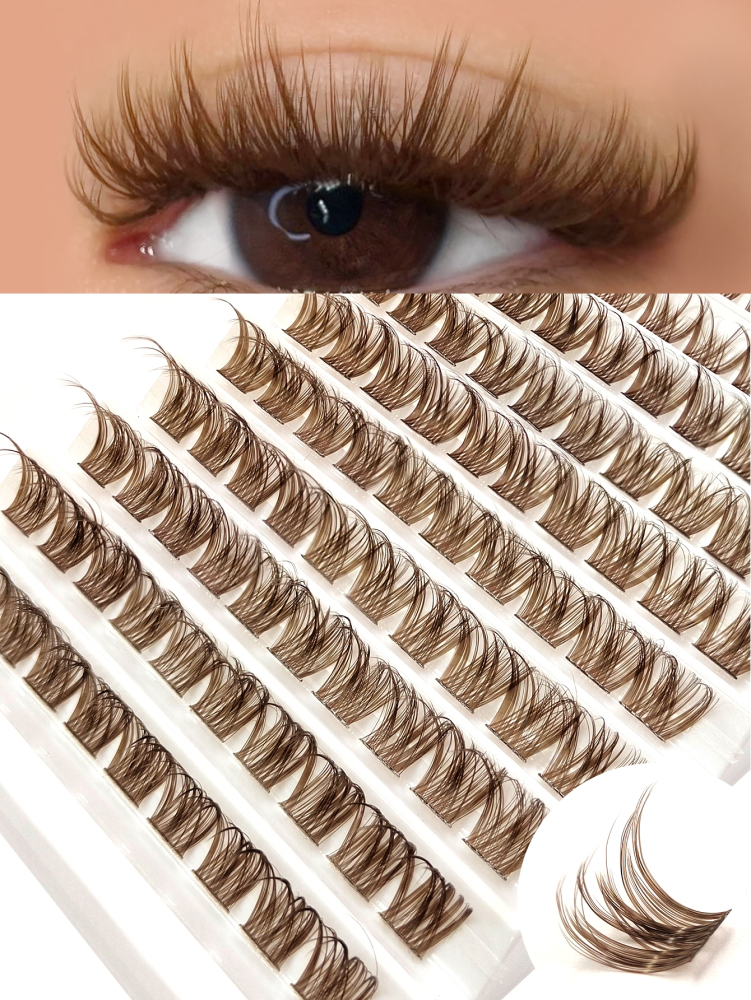100 Pcs Brown Cluster Eyelashes Enlarged Eye D Curl Grafting Individual Volume Eyelash Extension Makeup Tool For Natural And Dramatic Look Fake Eyelash DIY At Home
