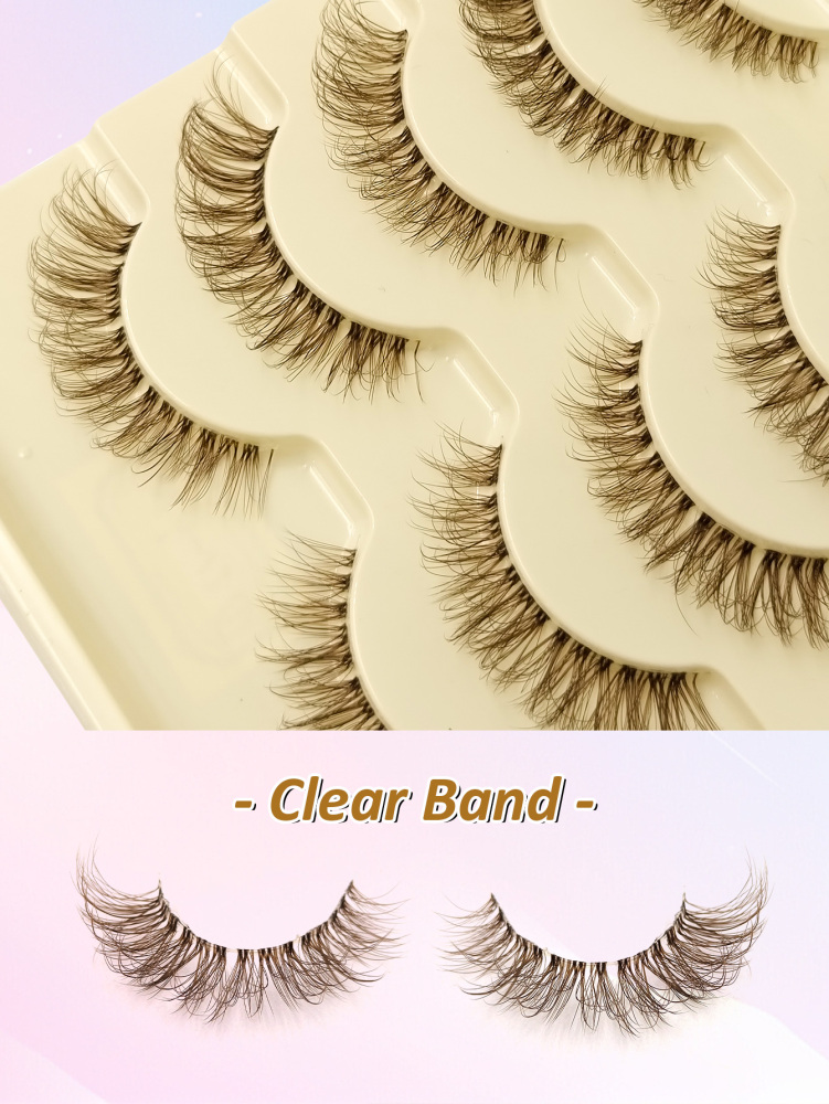 5 Pairs Natural Look Brown False Eyelashes Manga Lashes Wispy Dramatic Manga Lashes Natural Lashes Extension Makeup