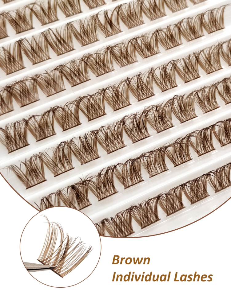 100 Pcs Brown Cluster Eyelashes Enlarged Eye D Curl Grafting Individual Volume Eyelash Extension Makeup Tool For Natural And Dramatic Look Fake Eyelash DIY At Home