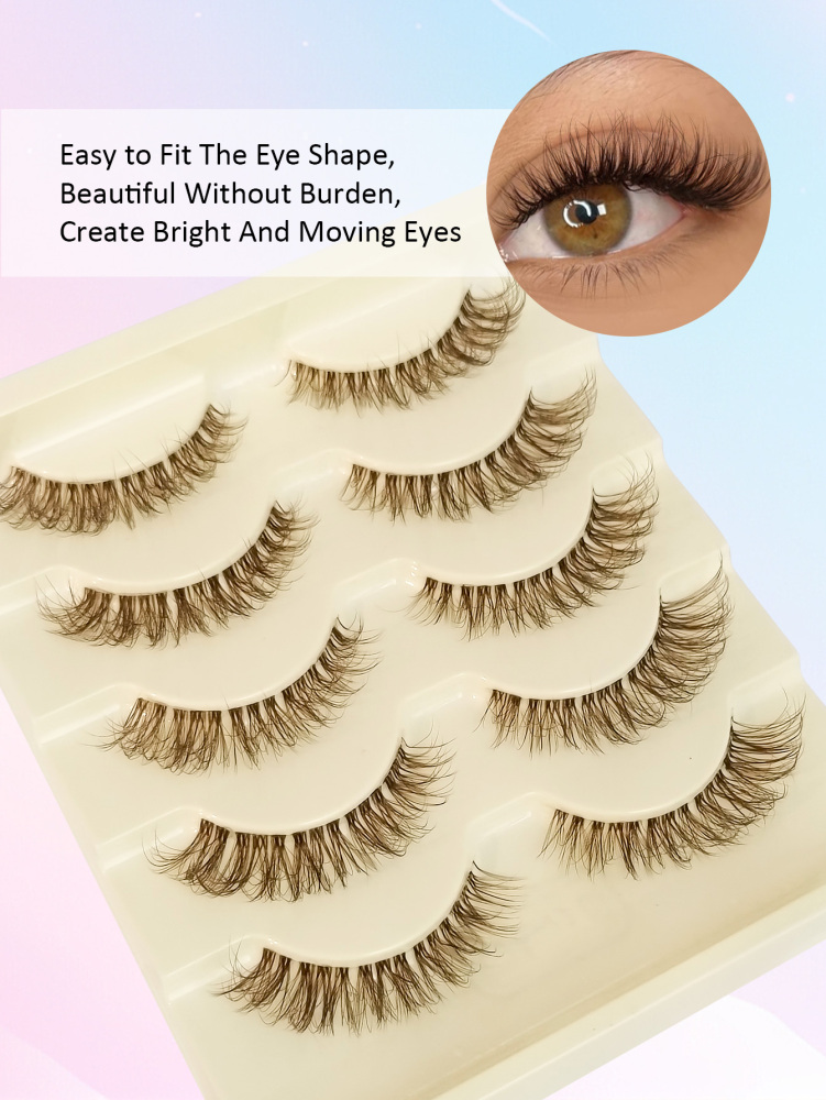 5 Pairs Natural Look Brown False Eyelashes Manga Lashes Wispy Dramatic Manga Lashes Natural Lashes Extension Makeup