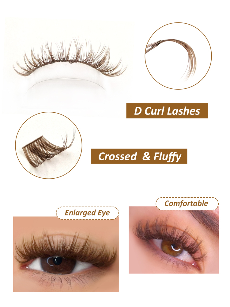 100 Pcs Brown Cluster Eyelashes Enlarged Eye D Curl Grafting Individual Volume Eyelash Extension Makeup Tool For Natural And Dramatic Look Fake Eyelash DIY At Home