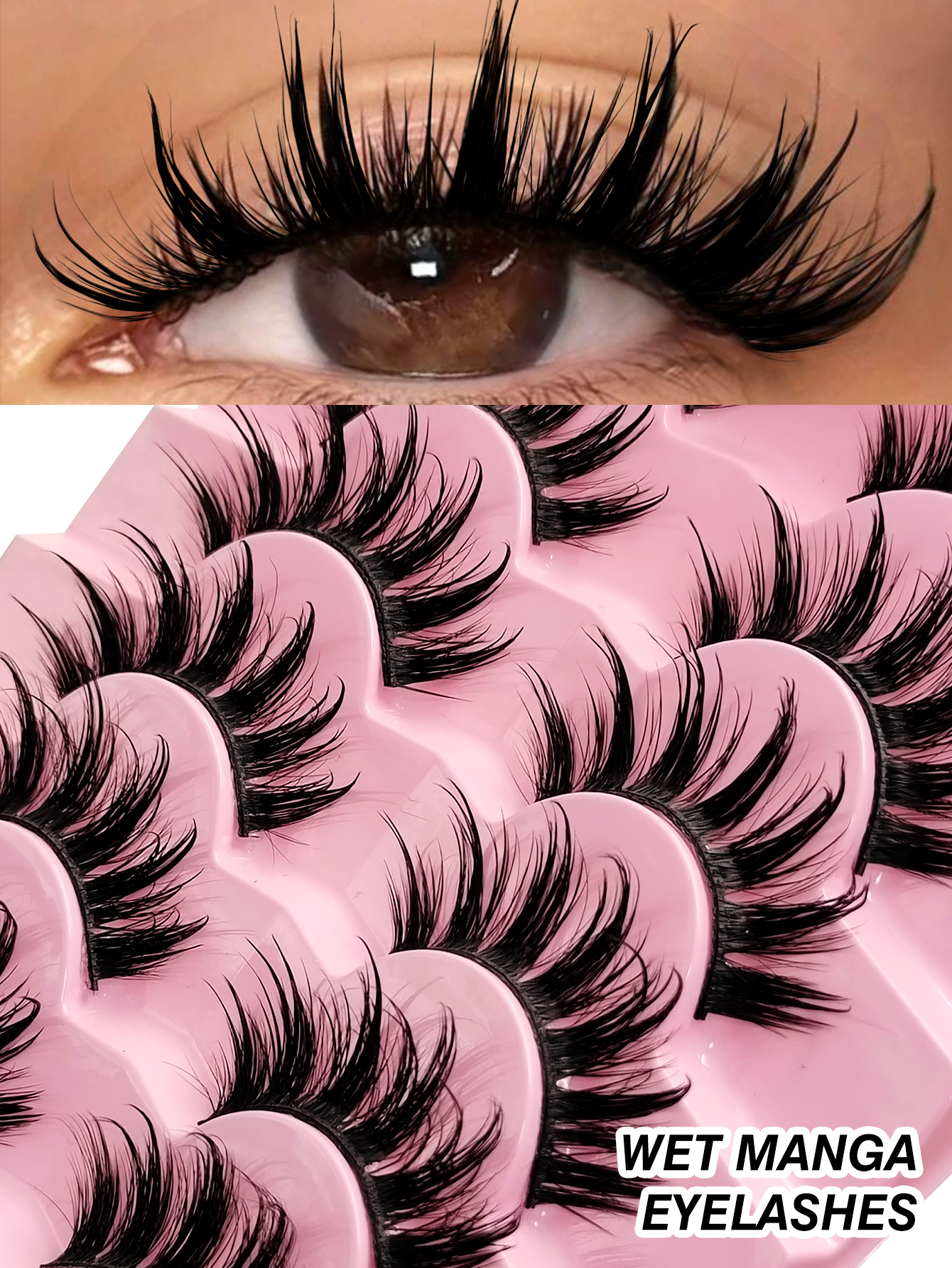 Hot 7 Pairs Manga Wet Look Eyelashes Messy Faux Mink Lashes Y2K Style 3D Fluffy Natural And Dramatic Eyelash Extensions Makeup Tool