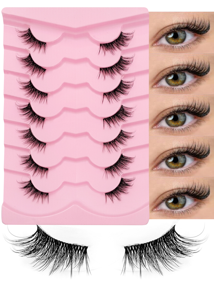 7 Pairs Of Natural Style Clear Band Half Eye Lashes With Brush, Fox Eye Cat Eye Eye Tail Elongation Soft And Light Eyelashes, Suitable For Beginners Easy to Wear Suitable For Daily Dating