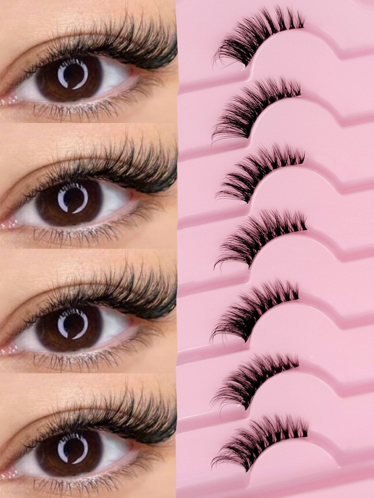 7 Pairs Of Natural Style Clear Band Half Eye Lashes, Fox Eye Cat Eye Eye Tail Elongation Soft And Light Eyelashes, Suitable For Beginners Easy To Wear Suitable For Daily Dating