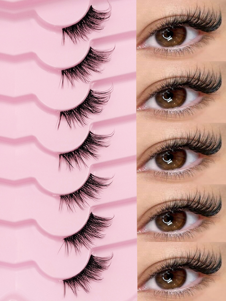 7 Pairs Of Natural Style Clear Band Half-Eye Lashes, Fox Eye Cat Eye Eye Tail Elongation Soft And Light Eyelashes, Suitable For Beginners Easy To Wear Suitable For Daily Dating