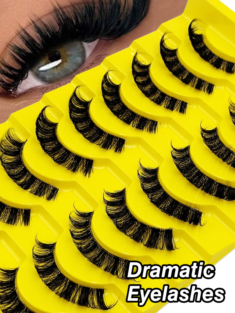 10 Pairs D Curl Russian Strip Lashes Clear Band Volume Thick False Eyelashes Curly Dramatic Full Strip Lashes Suitable For Holiday Parties False Eyelashes Cat Eye Lashes For Various Occasions Makeup