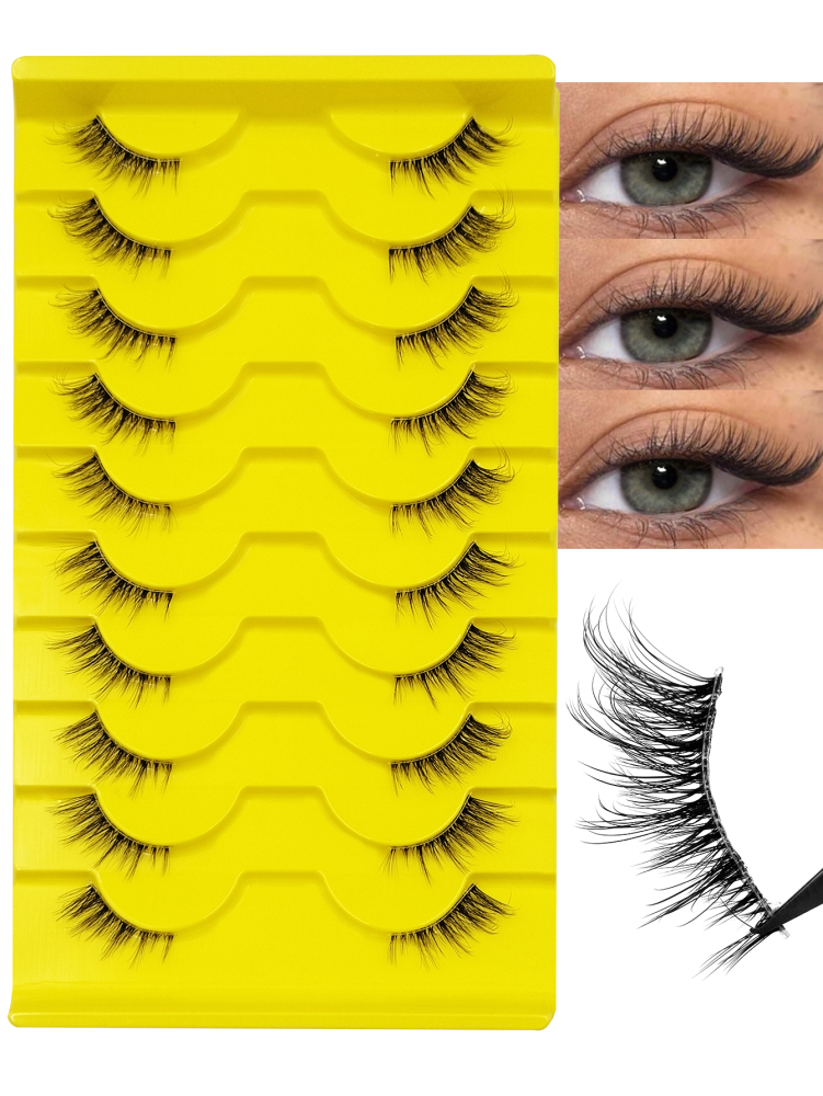 10 Pairs Half Eye Lashes Fluffy Lightweight And Soft Natural Look False Eyelashes Cat Eye Lashes ,For Used Daily Makeup Extensions Reusable Suitable For Holiday Parties Christmas Stocking Christmas Gifts False Eyelashes