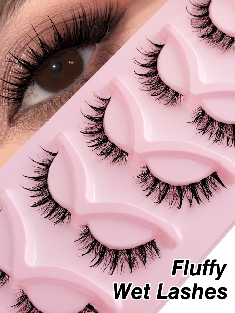 5 Pairs Messy Natural Wet Lashes Clear Band Lashes Enlarged Eye Full Strip Lashes Wispy Soft Realistic False Eyelashes Suitable For Holiday Parties Halloween Christmas False Eyelashes For Various Occasions