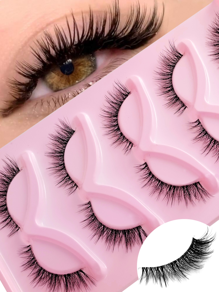 5 Pairs Cat Eye Eyelashes Clear Band False Eyelashes Fox Eye Lashes Faux Mink Lashes Natural Look Eyelashes Makeup For Daily Style Eye Makeup