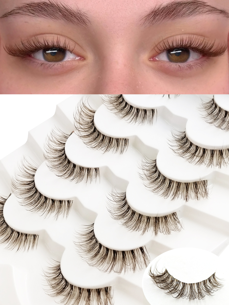 6 Pairs Brown Lashes New Cat Eye Lashes Natural long Clear Band Lashes Winged End Eye Elongated Eyelashes Faux Mink Eyelashes Makeup