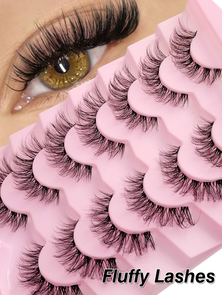 7 Pairs Messy Natural Cat Eye Lashes Clear Band Lashes Cat Eye Look Wispy Lashes Eye End Elongated Full Strip Soft Natural Realistic False Eyelashes Suitable For Holiday Parties Halloween Christmas False Eyelashes For Various Occasions