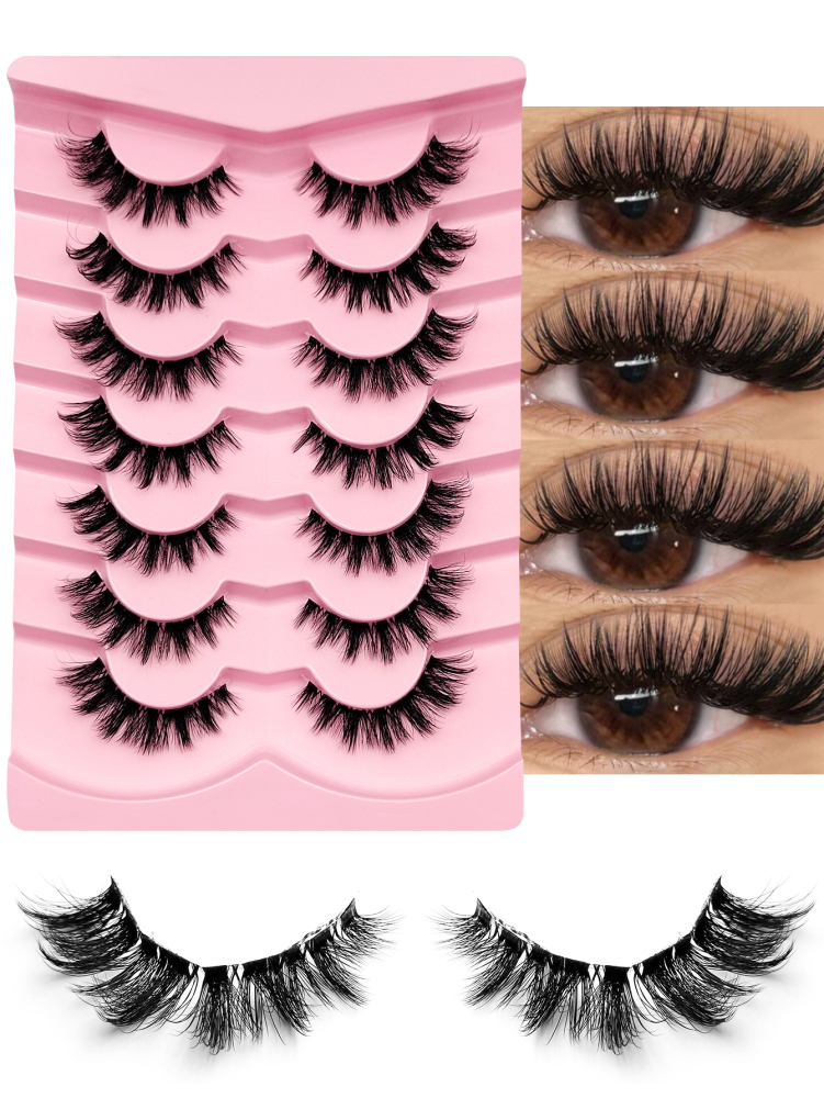 7 Pairs New Thick Lashes Full Strip Lashes Cat Eye Lashes Clear Band Reusable Eyelashes Suitable For Holiday Parties Kpop Christmas Stocking Stuffers Christmas Gifts Makeup