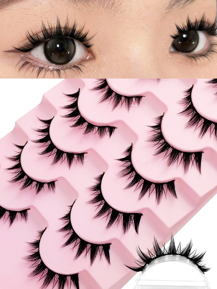 7 Pairs Manga Lashes Japanese Style Makeup Thick Eyelash Extension Cosplay Makeup Lashes Natural Wispy Eyelashes