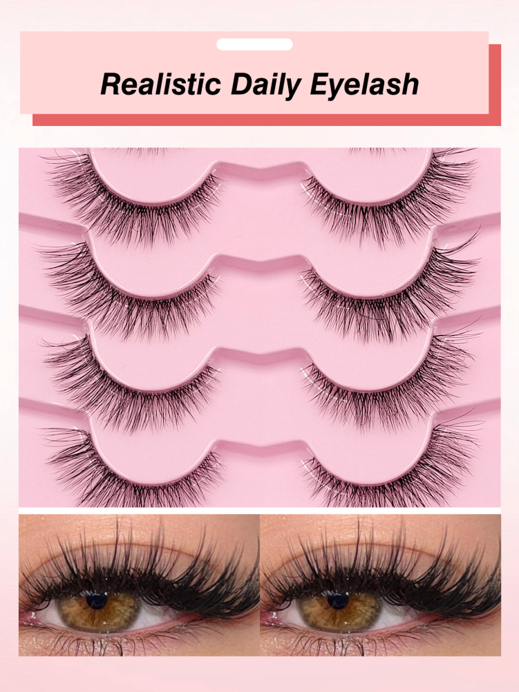 7 Pairs Natural Lashes Cat Eye Lashes Manga Style Lashes Reusable False Eyelashes Faux Mink Eyelashes Natural Long Fluffy Cross End Eye Elongated Eyelashes For Daily Style Eye Makeup