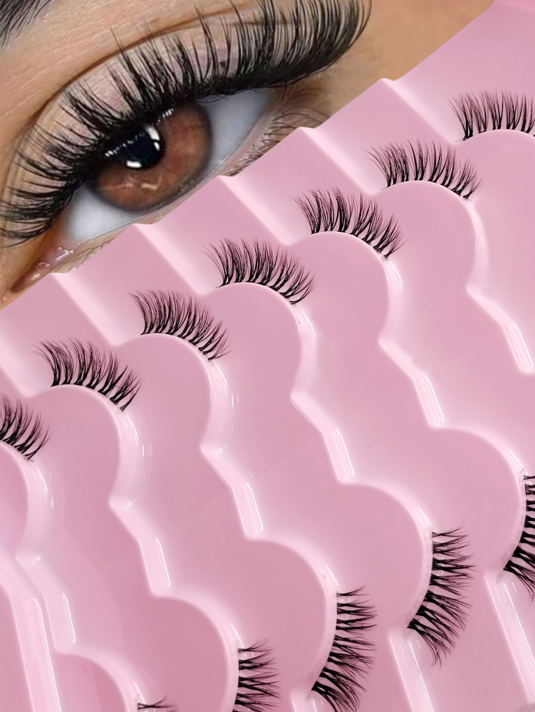 7 Pairs Half Lashes With Clear Band Natural Look Cat Eye Lashes Fluffy Wispy Soft Faux Mink Lashes Natural Makeup，Suitable For Daily Makeup, Beauty Blogger Makeup