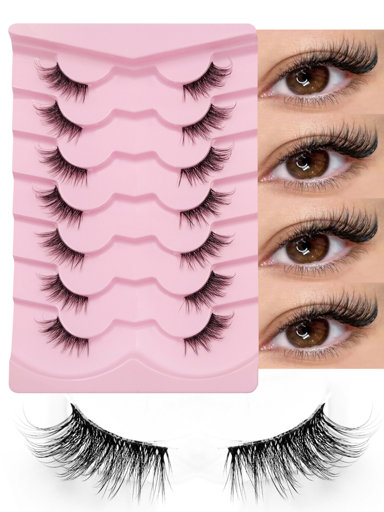 7 Pairs Of Natural Style Clear Band Half-Eye Lashes, Fox Eye Cat Eye Eye Tail Elongation Soft And Light Eyelashes, Suitable For Beginners Easy To Wear Suitable For Daily Dating