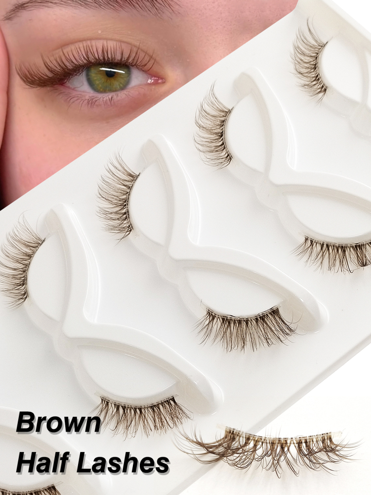 5 Pairs Brown Half Lashes With Clear Band Natural Look Cat Eye Lashes Tail Elongated Eyelashes Fluffy Wispy Soft Faux Mink Lashes Natural Makeup Suitable For Holiday Parties Halloween Christmas False Eyelashes Cat Eye Lashes For Various Occasions