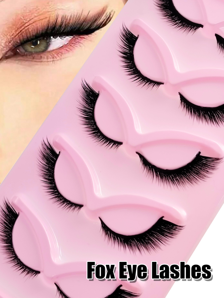5 Pairs Fox Eye False Eyelashes End Eye Elongated Fluffy Soft Dramatic 3D Faux Mink Lashes Suitable For Holiday Parties Halloween Christmas False Eyelashes Cat Eye Lashes For Various Occasions