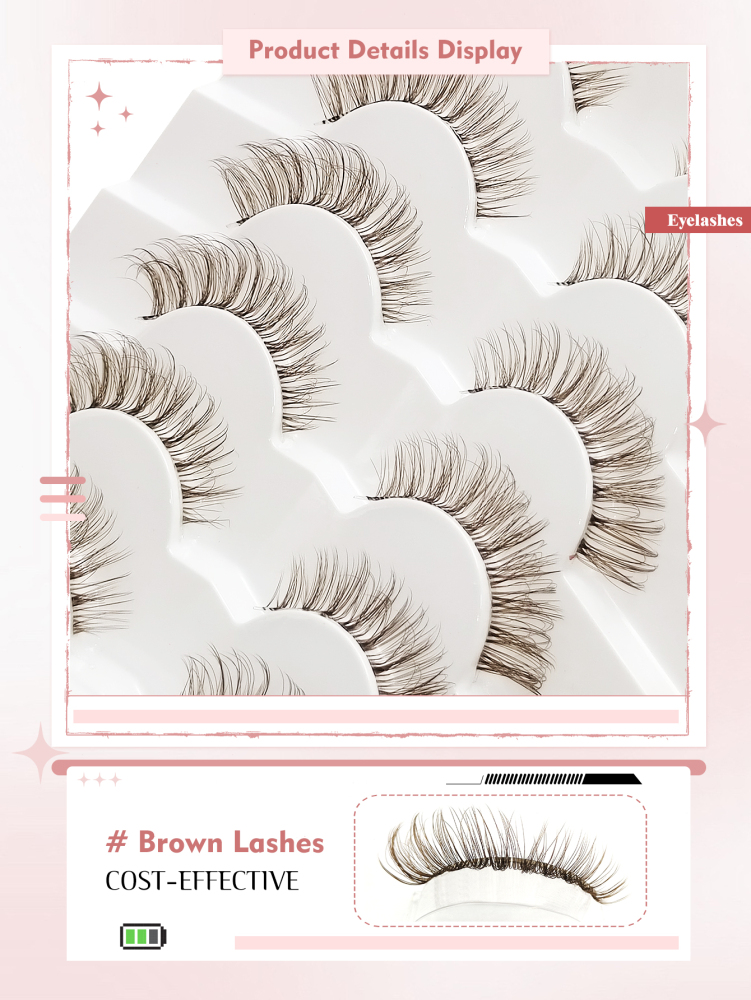 6 Pairs Brown Lashes New Cat Eye Lashes Natural long Clear Band Lashes Winged End Eye Elongated Eyelashes Faux Mink Eyelashes Makeup
