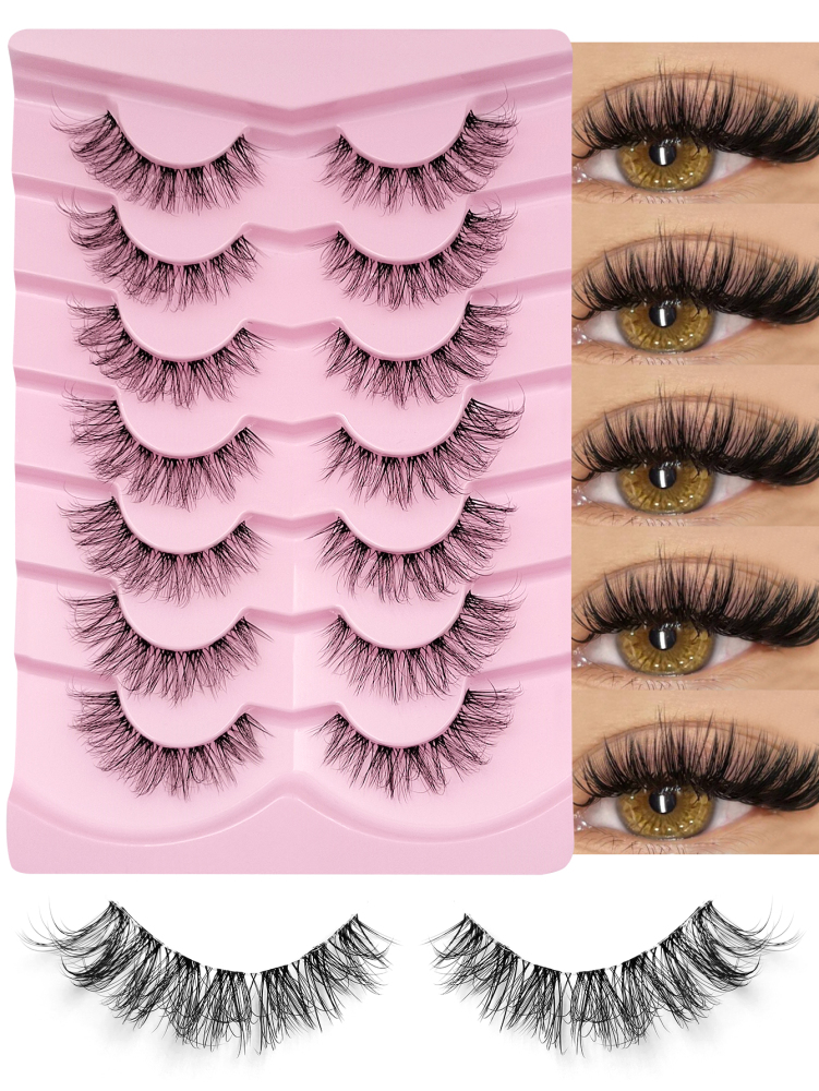 7 Pairs Messy Natural Cat Eye Lashes Clear Band Lashes Cat Eye Look Wispy Lashes Eye End Elongated Full Strip Soft Natural Realistic False Eyelashes Suitable For Holiday Parties Halloween Christmas False Eyelashes For Various Occasions