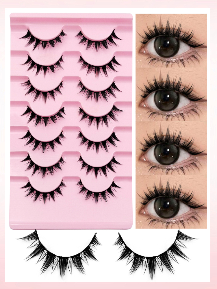 7 Pairs Manga Lashes Japanese Style Makeup Thick Eyelash Extension Cosplay Makeup Lashes Natural Wispy Eyelashes