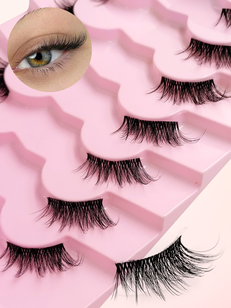 7 Pairs Of Natural Style Clear Band Half Eye Lashes With Brush, Fox Eye Cat Eye Eye Tail Elongation Soft And Light Eyelashes, Suitable For Beginners Easy to Wear Suitable For Daily Dating