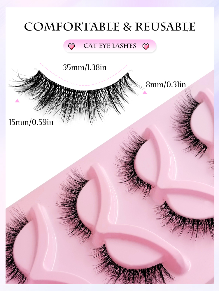5 Pairs Cat Eye Eyelashes Clear Band False Eyelashes Fox Eye Lashes Faux Mink Lashes Natural Look Eyelashes Makeup For Daily Style Eye Makeup