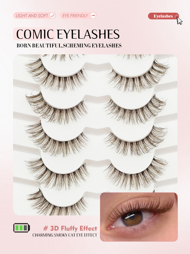 6 Pairs Brown Lashes New Cat Eye Lashes Natural long Clear Band Lashes Winged End Eye Elongated Eyelashes Faux Mink Eyelashes Makeup