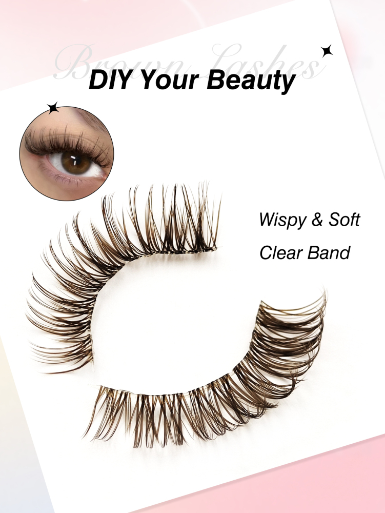 7 Pairs Brown False Lashes End Eye Elongated Clear Band Soft Wispy Crossed Cat Eye Lashes Brown Fox Eye Effect Faux Mink Lashes For Daily Style Eye Makeup