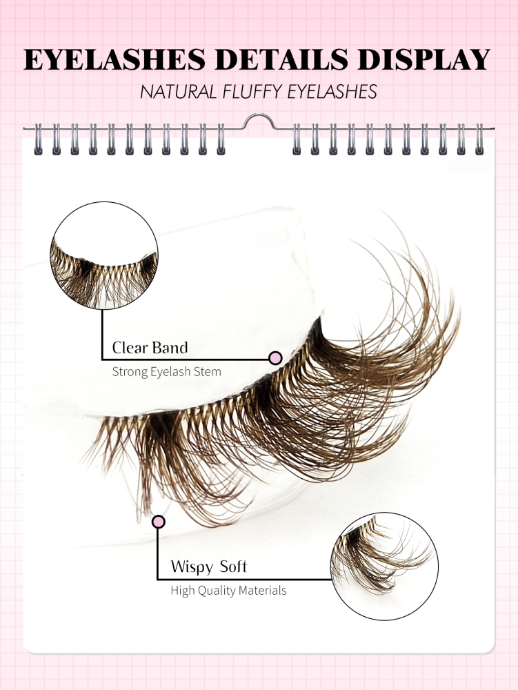 7 Pairs Brown Half Lashes With Clear Band Cat Eye Lashes Tail Elongated Eyelashes Fluffy Wispy Soft Faux Mink Lashes Natural Makeup