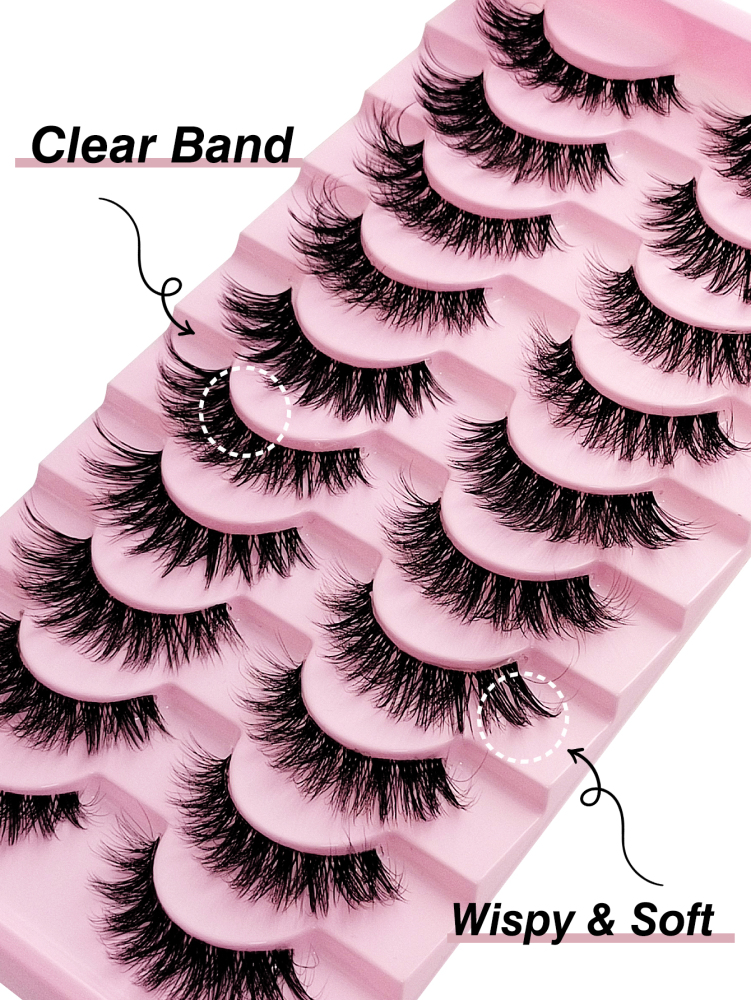 10 Pairs Of Fluffy Faux Mink Lashes Slim False Eyelashes Clear Band Thick False Eyelashes Curling False Eyelashes 3D Natural False Eyelashes Suitable For Holiday Parties Halloween Christmas False Eyelashes Cat Eye Lashes For Various Occasions