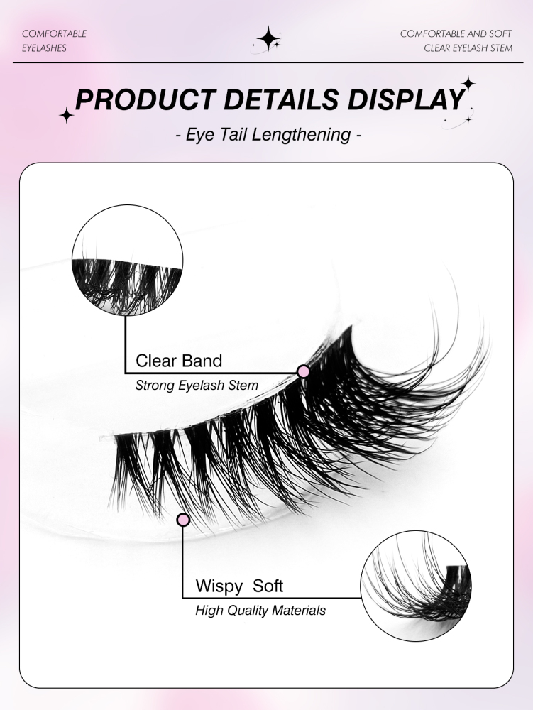 7 Pairs Of Natural Style Clear Band Half Eye Lashes, Fox Eye Cat Eye Eye Tail Elongation Soft And Light Eyelashes, Suitable For Beginners Easy To Wear Suitable For Daily Dating