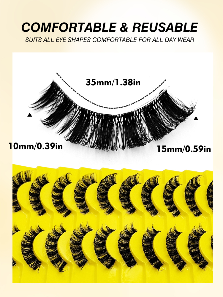 10 Pairs D Curl Russian Strip Lashes Clear Band Volume Thick False Eyelashes Curly Dramatic Full Strip Lashes Suitable For Holiday Parties False Eyelashes Cat Eye Lashes For Various Occasions Makeup