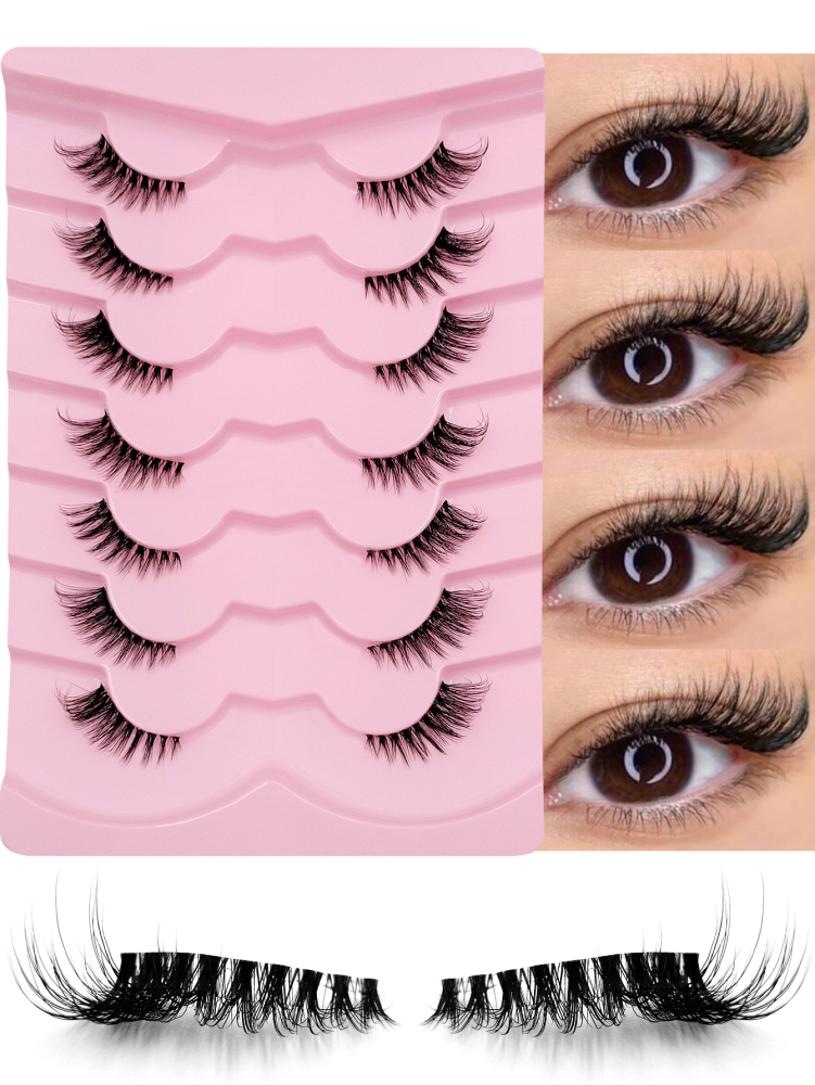 7 Pairs Of Natural Style Clear Band Half Eye Lashes, Fox Eye Cat Eye Eye Tail Elongation Soft And Light Eyelashes, Suitable For Beginners Easy To Wear Suitable For Daily Dating