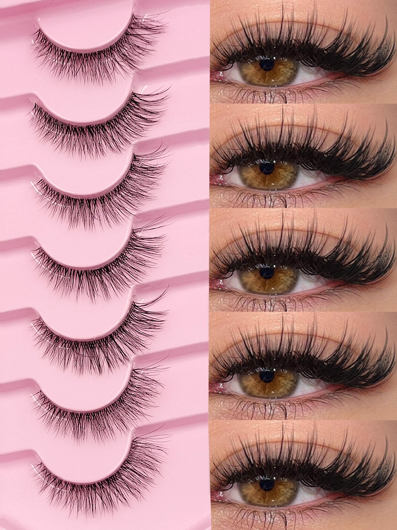 7 Pairs Natural Lashes Cat Eye Lashes Manga Style Lashes Reusable False Eyelashes Faux Mink Eyelashes Natural Long Fluffy Cross End Eye Elongated Eyelashes For Daily Style Eye Makeup
