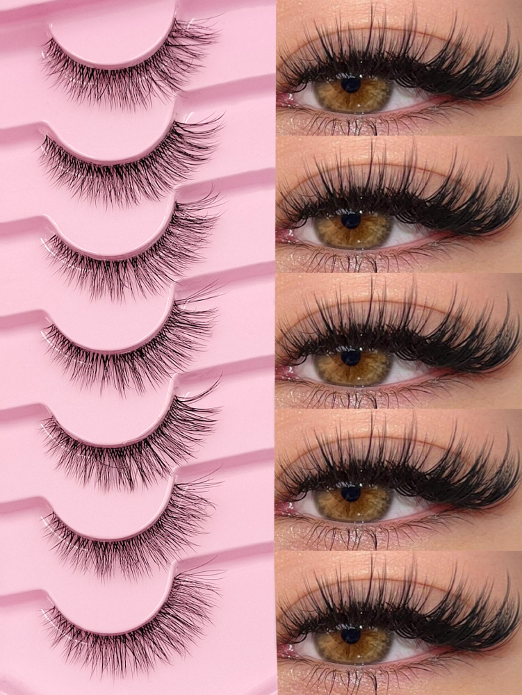 7 Pairs Natural Lashes Cat Eye Lashes Manga Style Lashes Reusable False Eyelashes Faux Mink Eyelashes Natural Long Fluffy Cross End Eye Elongated Eyelashes For Daily Style Eye Makeup