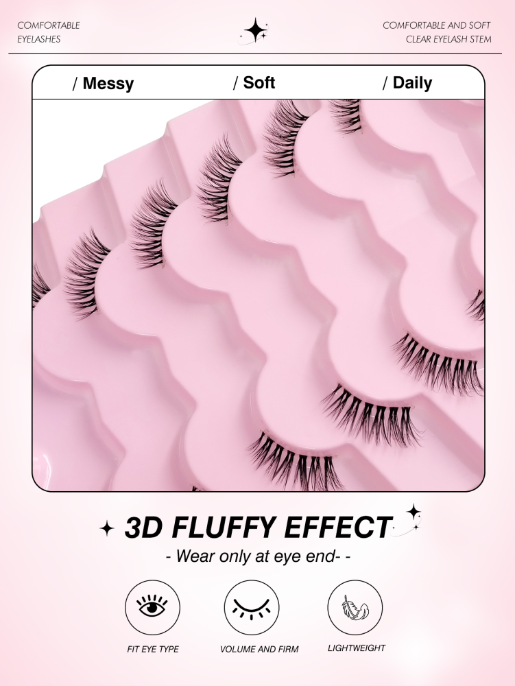 7 Pairs Half Lashes With Clear Band Natural Look Cat Eye Lashes Fluffy Wispy Soft Faux Mink Lashes Natural Makeup，Suitable For Daily Makeup, Beauty Blogger Makeup