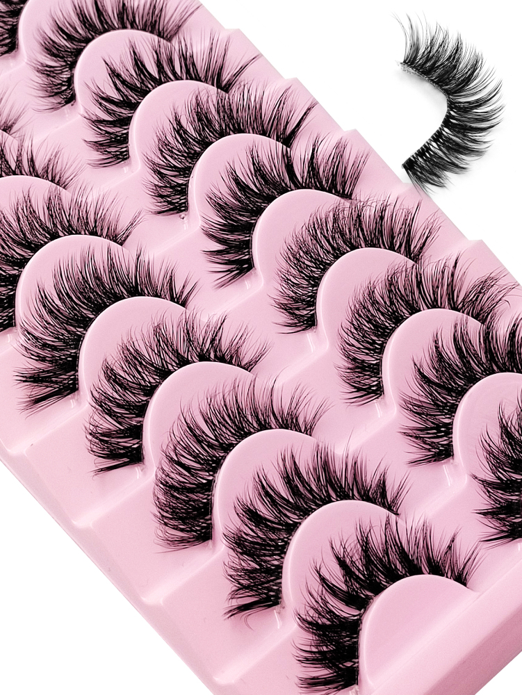 10 Pairs Of Fluffy Faux Mink Lashes Slim False Eyelashes Clear Band Thick False Eyelashes Curling False Eyelashes 3D Natural False Eyelashes Suitable For Holiday Parties Halloween Christmas False Eyelashes Cat Eye Lashes For Various Occasions