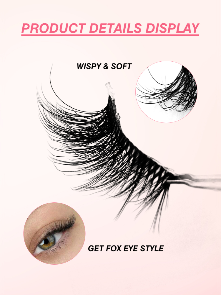 7 Pairs Of Natural Style Clear Band Half Eye Lashes With Brush, Fox Eye Cat Eye Eye Tail Elongation Soft And Light Eyelashes, Suitable For Beginners Easy to Wear Suitable For Daily Dating