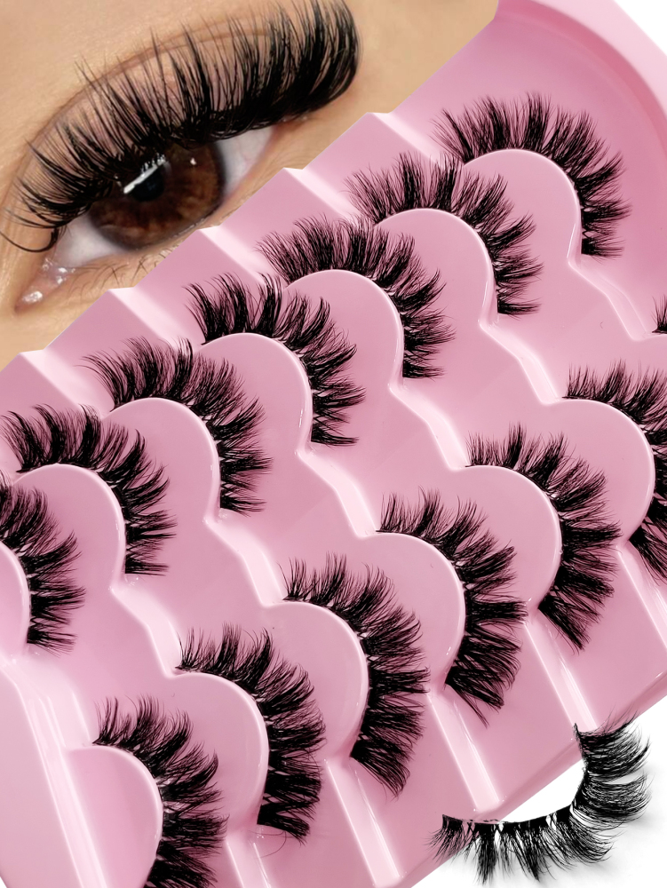 7 Pairs New Thick Lashes Full Strip Lashes Cat Eye Lashes Clear Band Reusable Eyelashes Suitable For Holiday Parties Kpop Christmas Stocking Stuffers Christmas Gifts Makeup