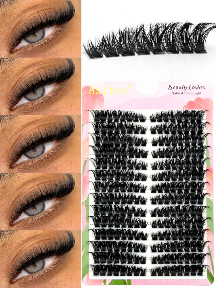 224Pcs D Curl 100D Cat Eye Cluster DIY Eyelash Extensions, Eye End Elongated Fluffy Thick Look Individual Eyelashes Dramatic Reusable Lashes