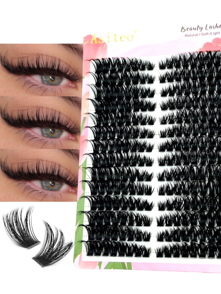 224Pcs D Curl 100D Cat Eye Cluster DIY Eyelash Extensions, Eye End Elongated Fluffy Thick Look Individual Eyelashes Dramatic Reusable Lashes