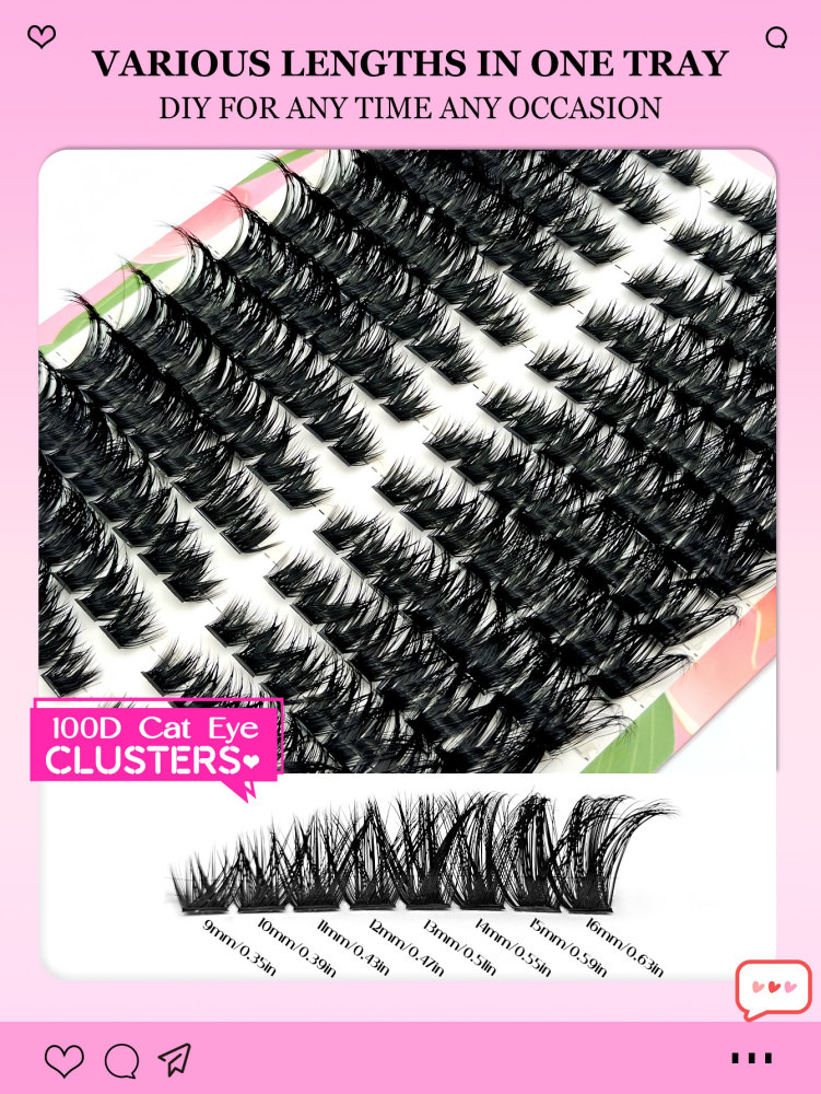 224Pcs D Curl 100D Cat Eye Cluster DIY Eyelash Extensions, Eye End Elongated Fluffy Thick Look Individual Eyelashes Dramatic Reusable Lashes