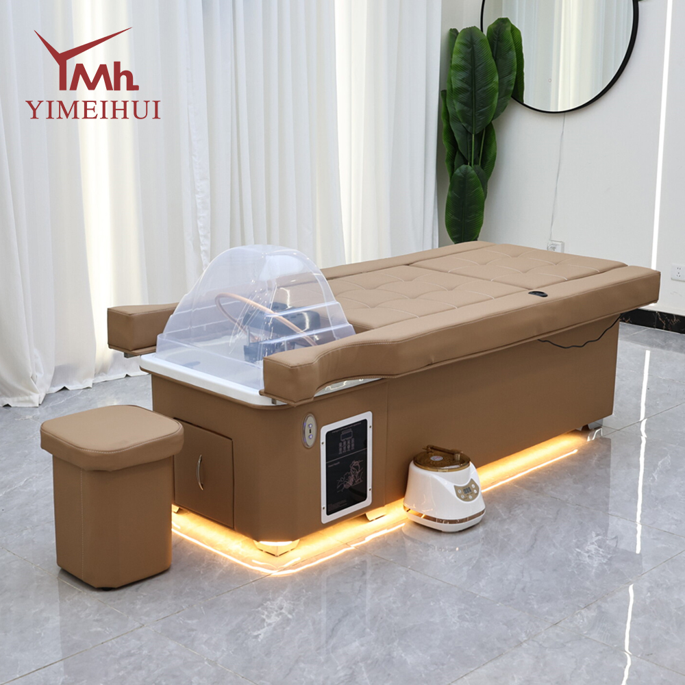 Aesthetic Luxury Electric Shampoo Chair with LED Ambient Light Smart Head Spa Bed for Salon