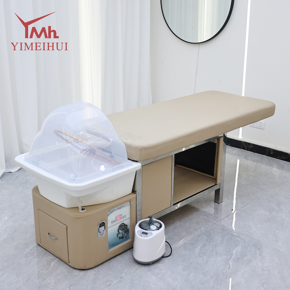 Luxury Beige PU Leather Shampoo Chair Modern Salon Head Spa Bed with Built in Water System