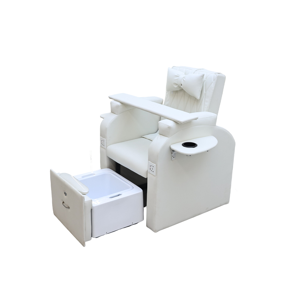 Hot Selling Electric White Leather Manicure Massage Foot Spa Chair with Extendable Footrest
