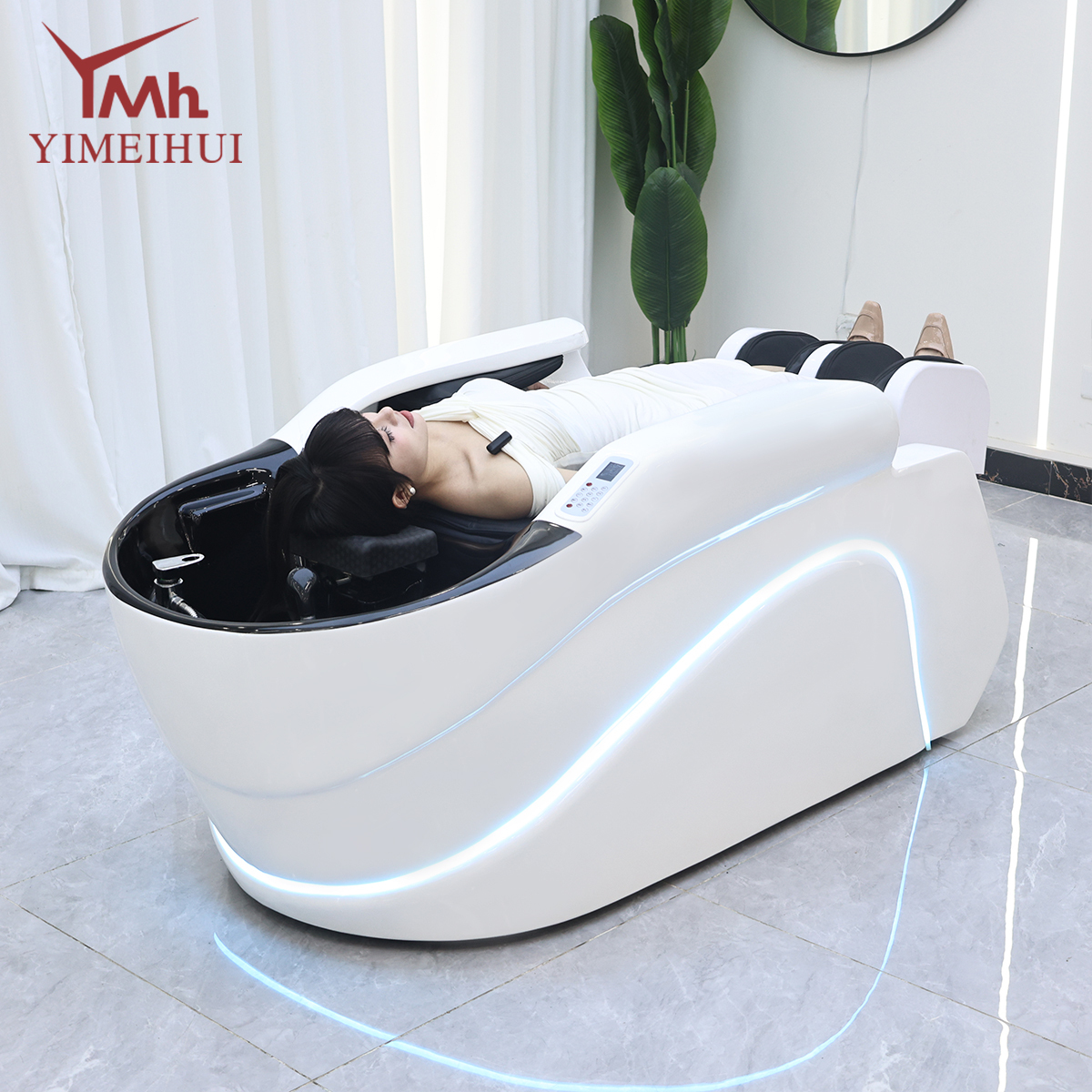 Sleek Streamline Smart Electric Head Spa Shampoo Bed with LED Ambient Light for Salon
