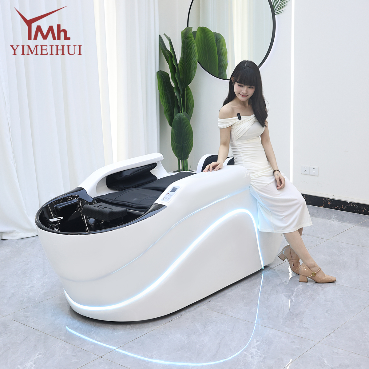 Sleek Streamline Smart Electric Head Spa Shampoo Bed with LED Ambient Light for Salon